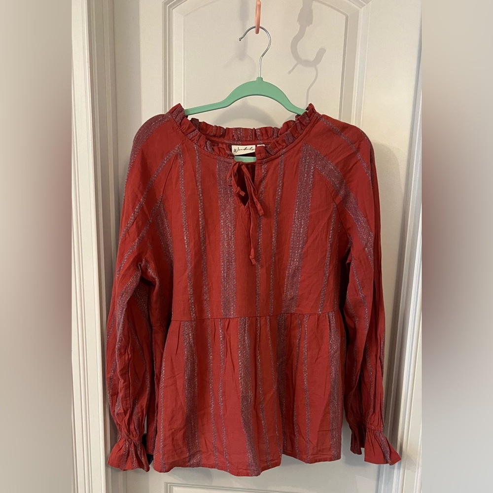 Wonderly Red and Blue Striped Blouse